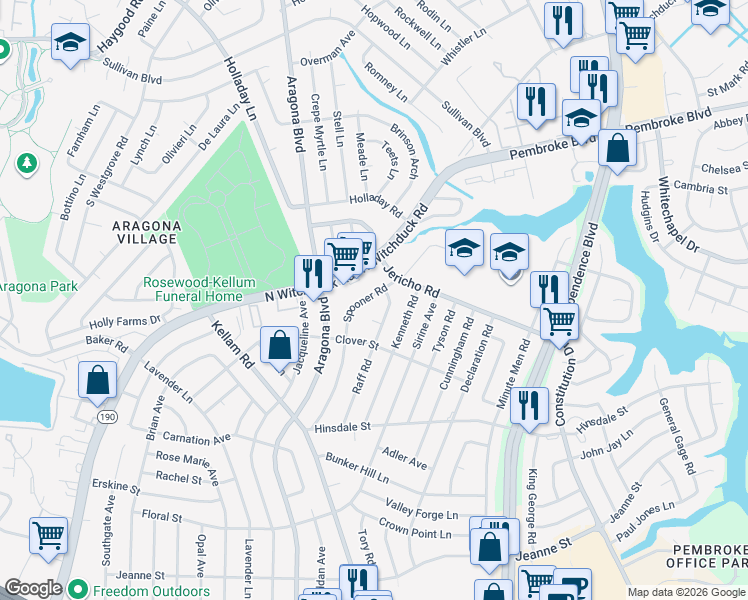 map of restaurants, bars, coffee shops, grocery stores, and more near 682 Spooner Road in Virginia Beach