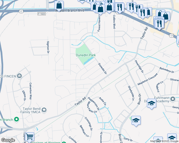 map of restaurants, bars, coffee shops, grocery stores, and more near 3125 Woodbaugh Drive in Chesapeake