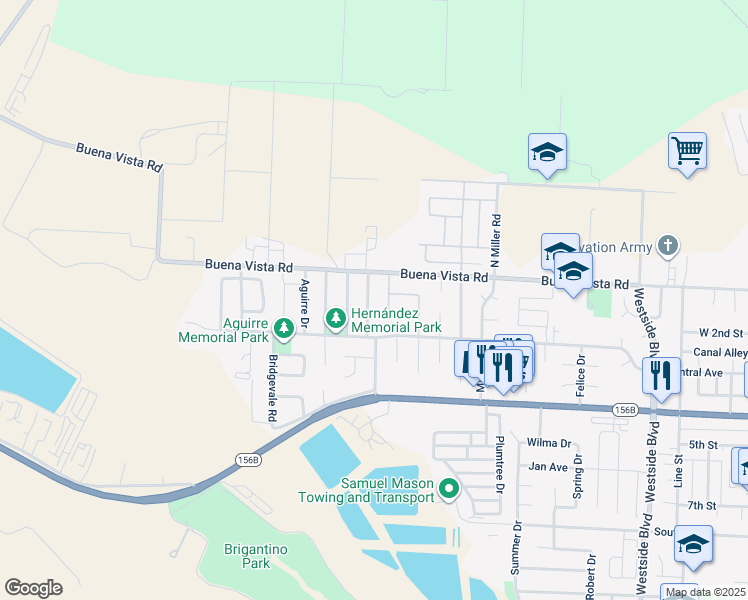 map of restaurants, bars, coffee shops, grocery stores, and more near 271 Carnoble Drive in Hollister