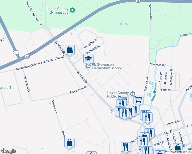 map of restaurants, bars, coffee shops, grocery stores, and more near 808 North Main Street in Russellville