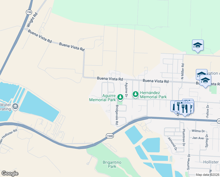 map of restaurants, bars, coffee shops, grocery stores, and more near 120 Charlie Drive in Hollister
