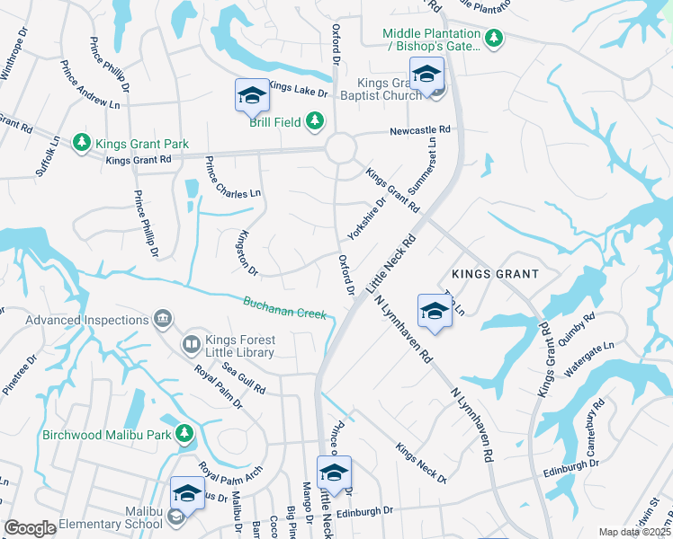 map of restaurants, bars, coffee shops, grocery stores, and more near 713 Oxford Drive in Virginia Beach