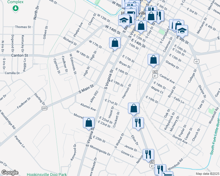 map of restaurants, bars, coffee shops, grocery stores, and more near 1918 Kirkman Square in Hopkinsville