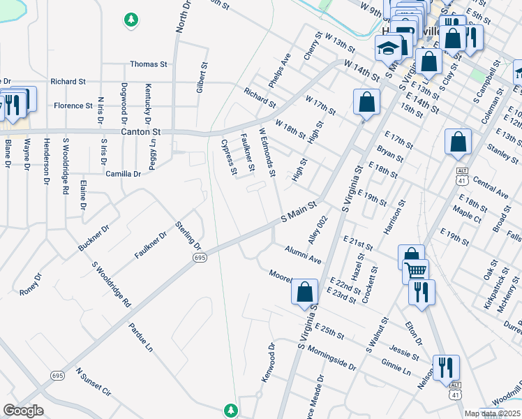 map of restaurants, bars, coffee shops, grocery stores, and more near 2201 South Main Street in Hopkinsville