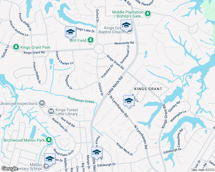 map of restaurants, bars, coffee shops, grocery stores, and more near 714 Sir Walter Circle in Virginia Beach