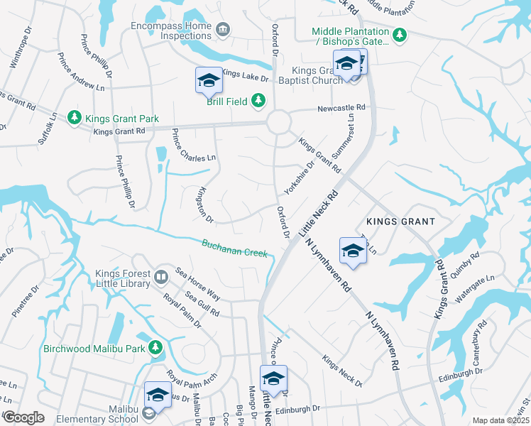 map of restaurants, bars, coffee shops, grocery stores, and more near 509 Kingston Drive in Virginia Beach