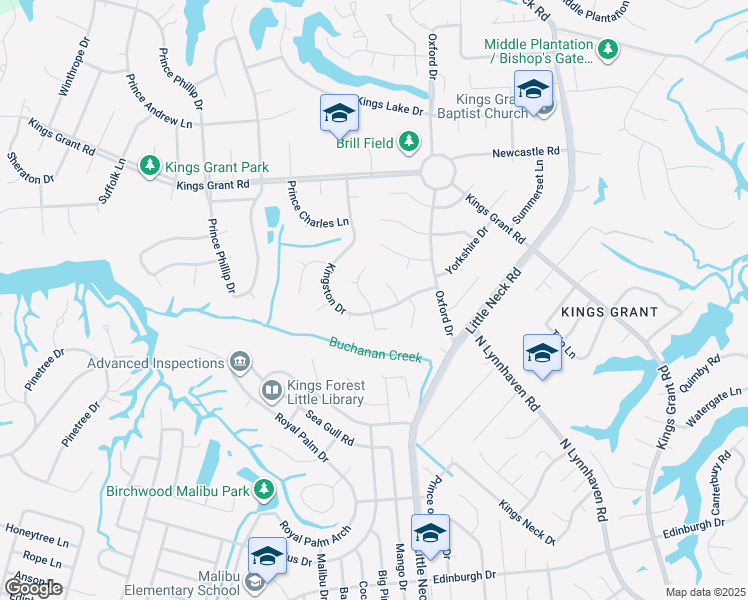 map of restaurants, bars, coffee shops, grocery stores, and more near 704 Downing Lane in Virginia Beach