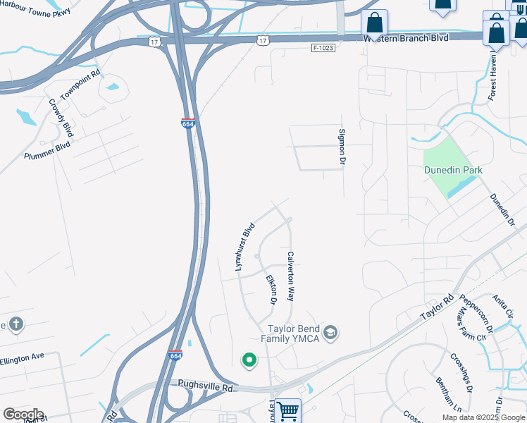 map of restaurants, bars, coffee shops, grocery stores, and more near 3364 Lynnhurst Boulevard in Chesapeake
