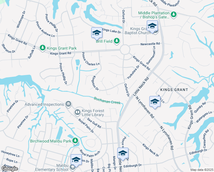 map of restaurants, bars, coffee shops, grocery stores, and more near 704 Downing Lane in Virginia Beach
