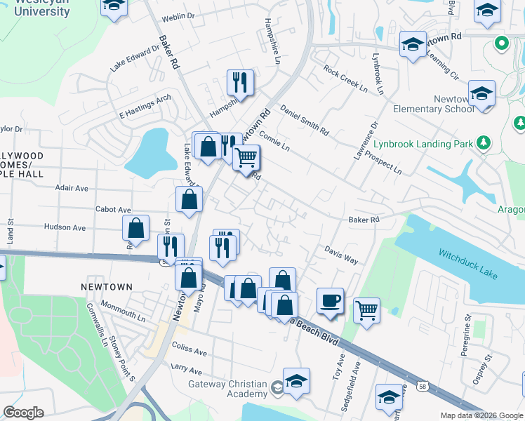 map of restaurants, bars, coffee shops, grocery stores, and more near 541 Landfall Drive in Virginia Beach