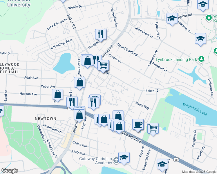 map of restaurants, bars, coffee shops, grocery stores, and more near 541 Landfall Drive in Virginia Beach