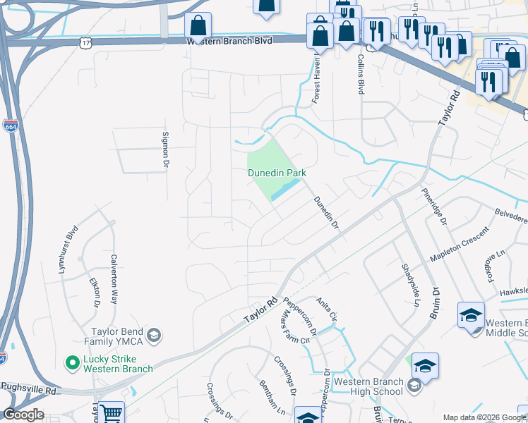 map of restaurants, bars, coffee shops, grocery stores, and more near 3208 Dunworken Drive in Chesapeake