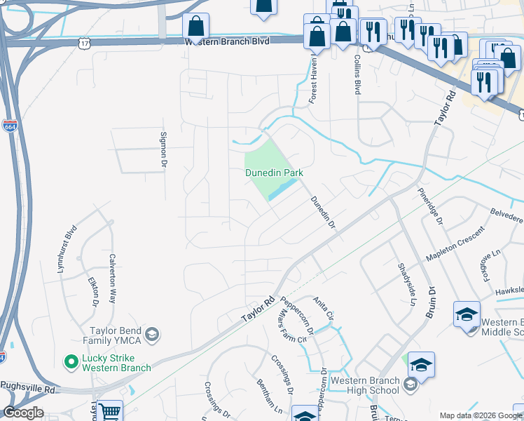 map of restaurants, bars, coffee shops, grocery stores, and more near 3208 Dunworken Drive in Chesapeake