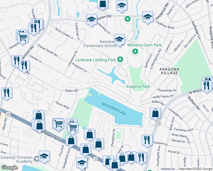 map of restaurants, bars, coffee shops, grocery stores, and more near 5433 Port Royal Drive in Virginia Beach