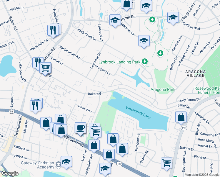 map of restaurants, bars, coffee shops, grocery stores, and more near 5561 Port Royal Drive in Virginia Beach