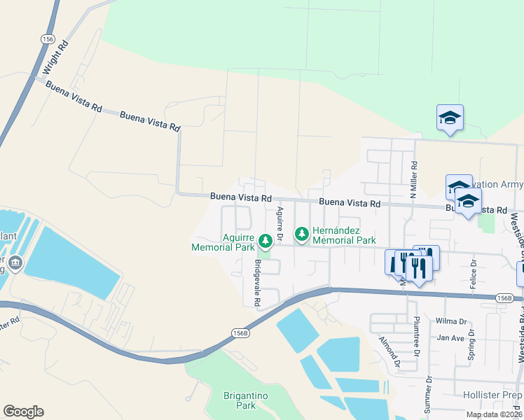 map of restaurants, bars, coffee shops, grocery stores, and more near 281 Bridgevale Road in Hollister