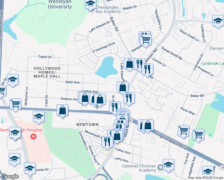map of restaurants, bars, coffee shops, grocery stores, and more near 1133 Layton Street in Norfolk