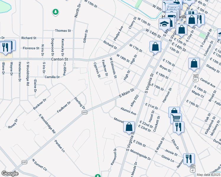 map of restaurants, bars, coffee shops, grocery stores, and more near 2201 South Main Street in Hopkinsville