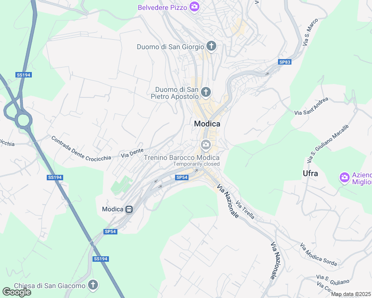 map of restaurants, bars, coffee shops, grocery stores, and more near 72 Via Liceo Convitto in Modica