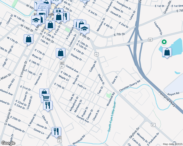 map of restaurants, bars, coffee shops, grocery stores, and more near 1101-1199 Sharpe St in Hopkinsville
