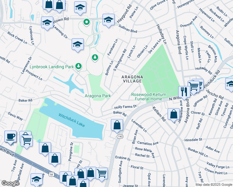 map of restaurants, bars, coffee shops, grocery stores, and more near 600 South Westgrove Road in Virginia Beach