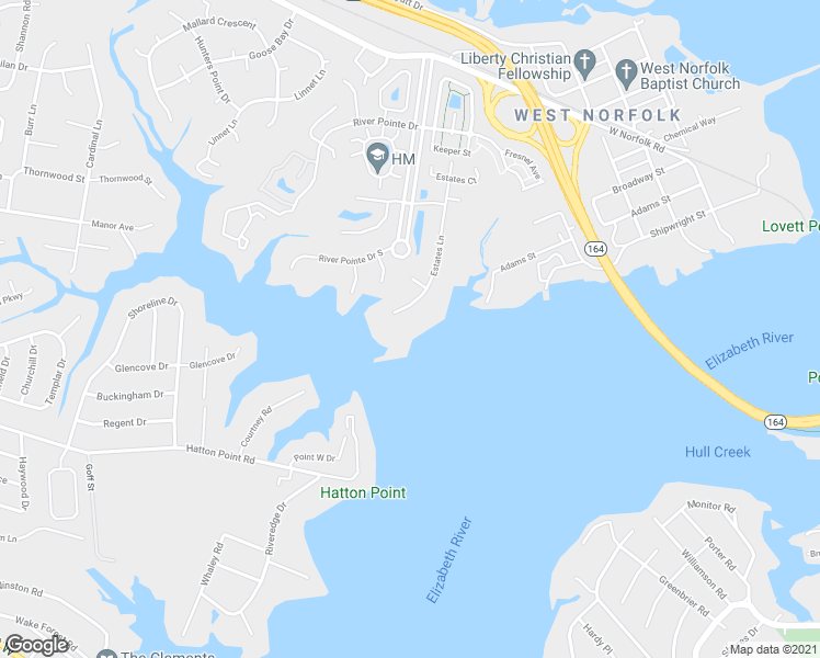 map of restaurants, bars, coffee shops, grocery stores, and more near 4061 Estates Lane in Portsmouth