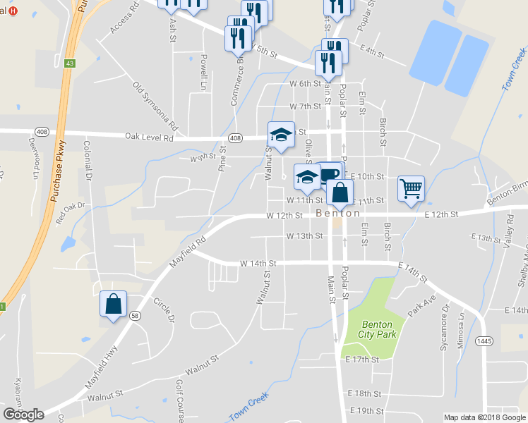 map of restaurants, bars, coffee shops, grocery stores, and more near 400 West 12th Street in Benton