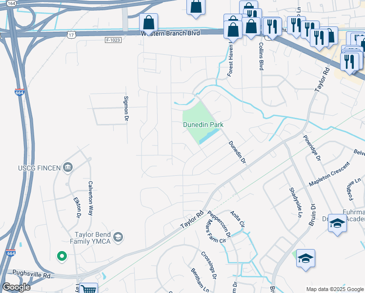 map of restaurants, bars, coffee shops, grocery stores, and more near 3309 Portobello Court in Chesapeake