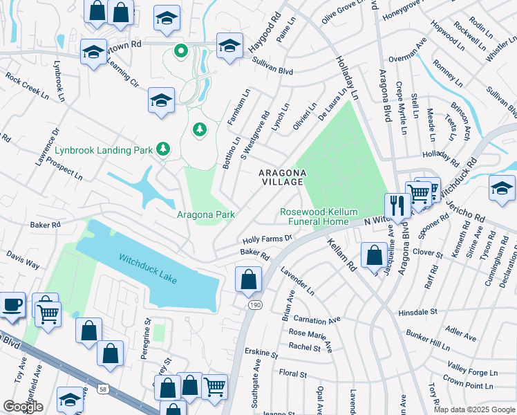 map of restaurants, bars, coffee shops, grocery stores, and more near 624 De Laura Lane in Virginia Beach