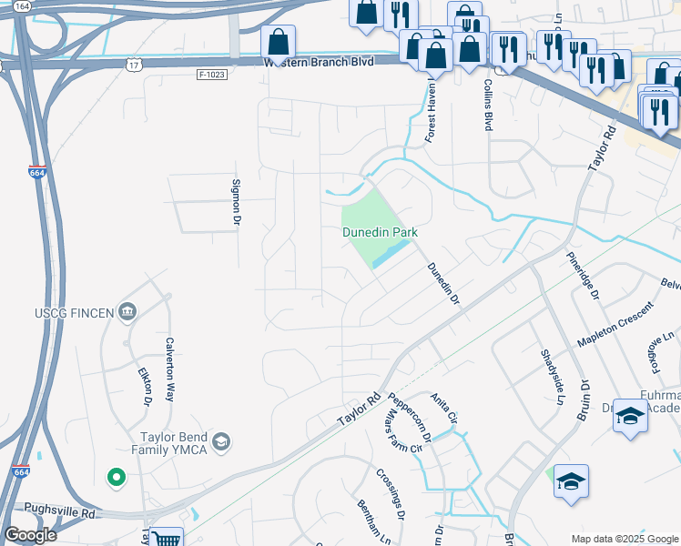 map of restaurants, bars, coffee shops, grocery stores, and more near 3309 Portobello Court in Chesapeake