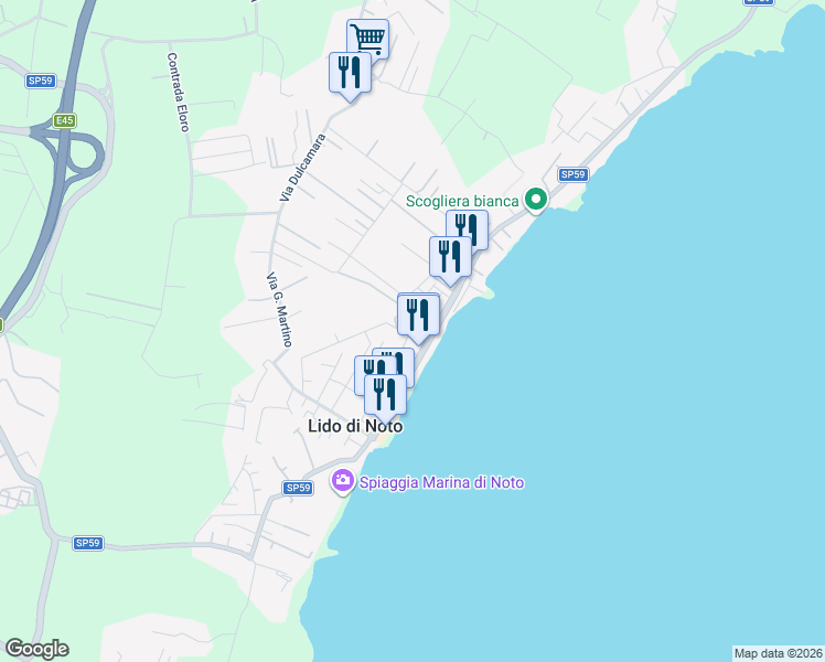 map of restaurants, bars, coffee shops, grocery stores, and more near 10 Viale Lido di Noto in Lido di Noto