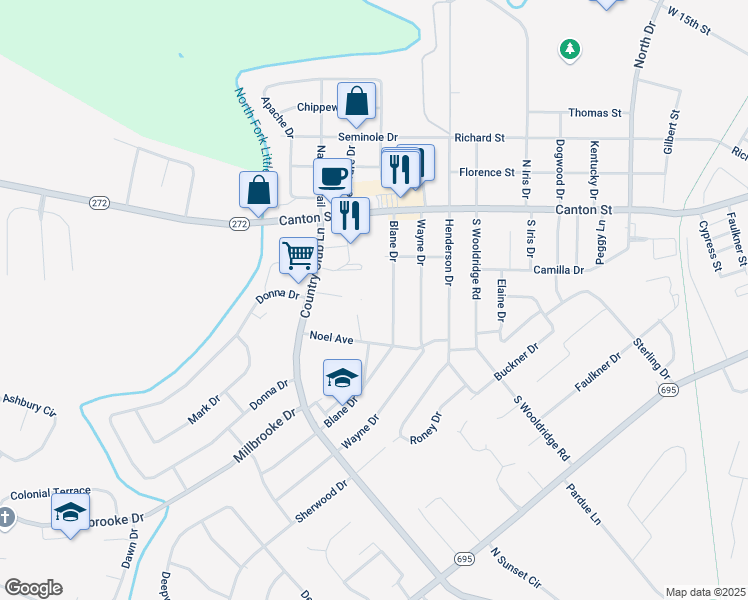 map of restaurants, bars, coffee shops, grocery stores, and more near 415 Blane Drive in Hopkinsville