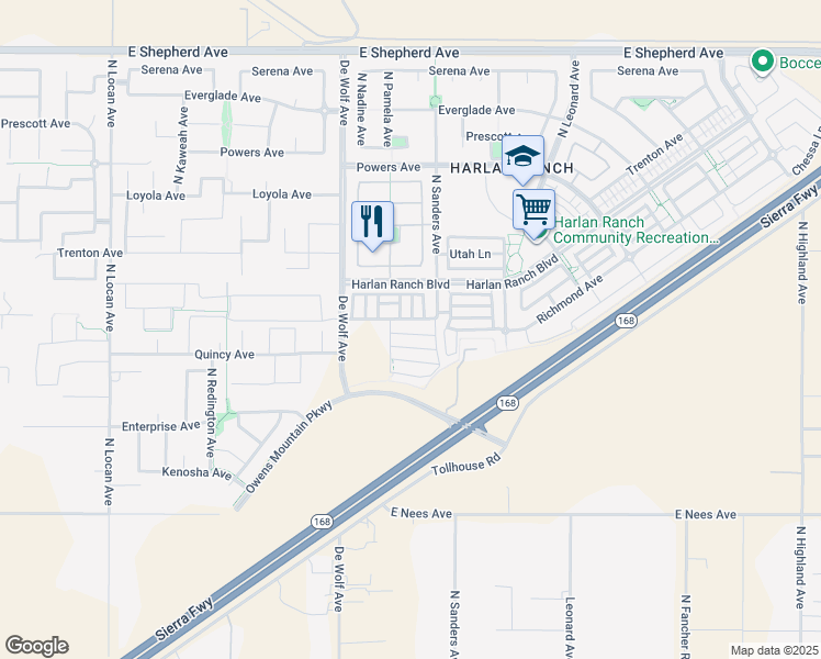 map of restaurants, bars, coffee shops, grocery stores, and more near 1505 North Picadilly Lane in Clovis