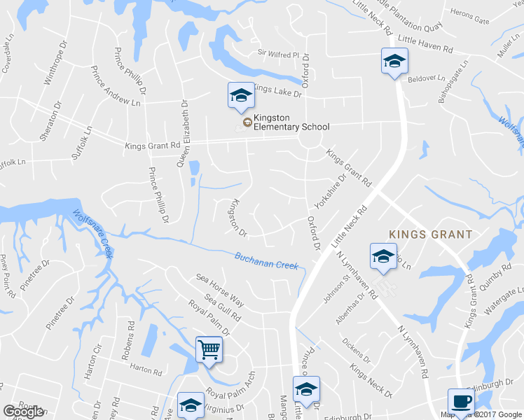 map of restaurants, bars, coffee shops, grocery stores, and more near 720 Downing Lane in Virginia Beach