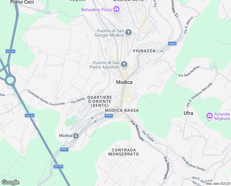 map of restaurants, bars, coffee shops, grocery stores, and more near 121 Via Monsignor Giovanni Blanco in Modica