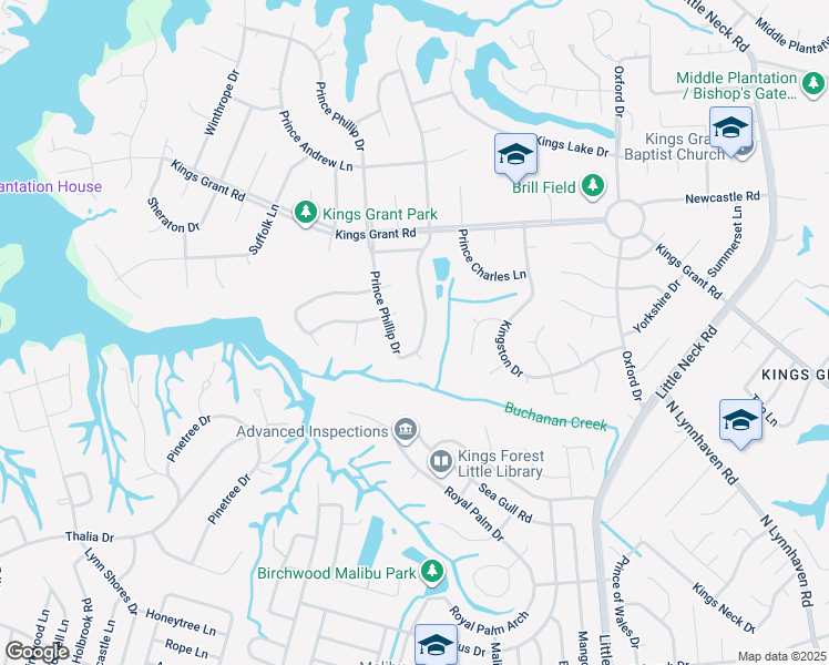 map of restaurants, bars, coffee shops, grocery stores, and more near 713 Queen Elizabeth Drive in Virginia Beach