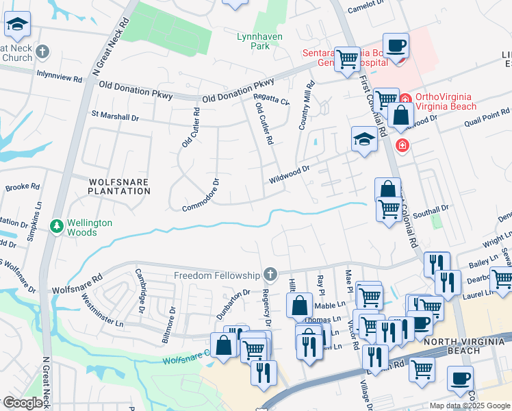 map of restaurants, bars, coffee shops, grocery stores, and more near 808 Navigator Court in Virginia Beach