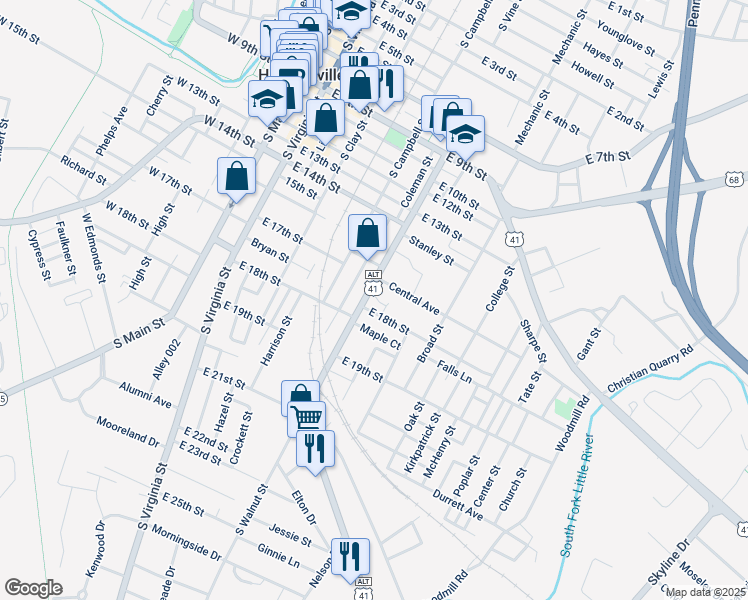 map of restaurants, bars, coffee shops, grocery stores, and more near 1712 South Walnut Street in Hopkinsville