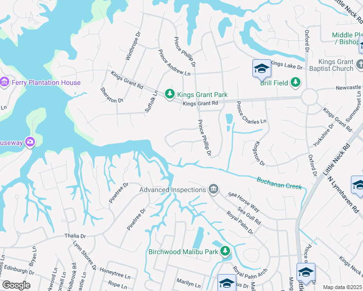 map of restaurants, bars, coffee shops, grocery stores, and more near 3721 South Queensgrove Circle in Virginia Beach