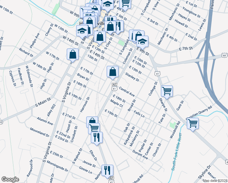 map of restaurants, bars, coffee shops, grocery stores, and more near 0 1712 South Walnut Street in Hopkinsville