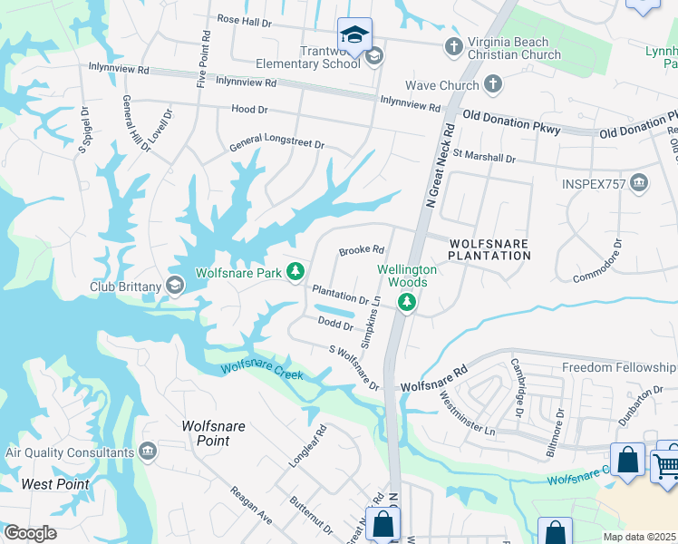 map of restaurants, bars, coffee shops, grocery stores, and more near 808 Brooke Road in Virginia Beach
