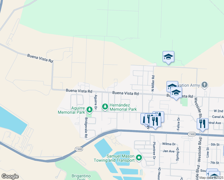 map of restaurants, bars, coffee shops, grocery stores, and more near 1660 Buena Vista Road in Hollister