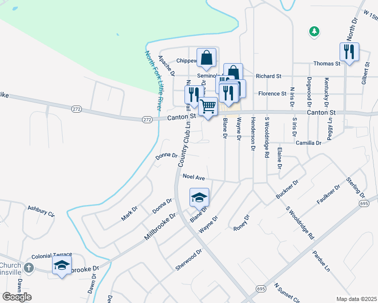 map of restaurants, bars, coffee shops, grocery stores, and more near 100 Forbes Drive in Hopkinsville