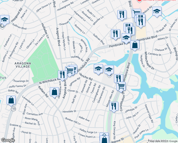 map of restaurants, bars, coffee shops, grocery stores, and more near 728 Spooner Road in Virginia Beach