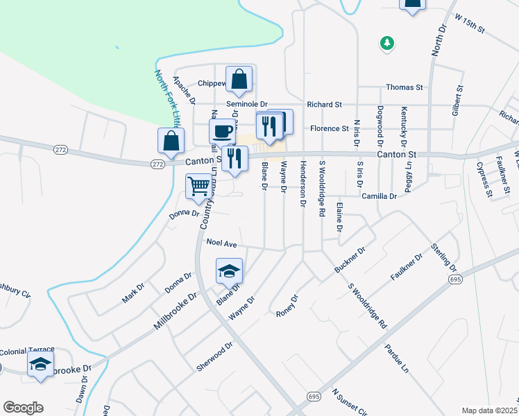map of restaurants, bars, coffee shops, grocery stores, and more near 415 Blane Drive in Hopkinsville