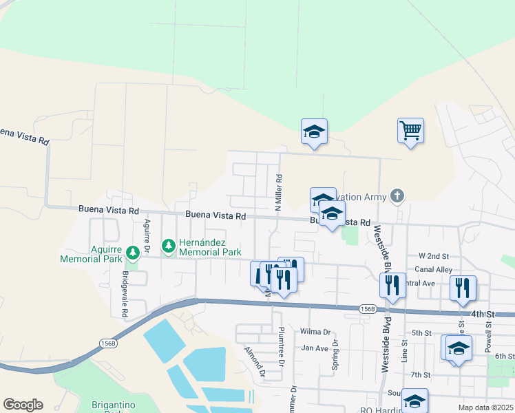 map of restaurants, bars, coffee shops, grocery stores, and more near North Gonzalez Drive in Hollister