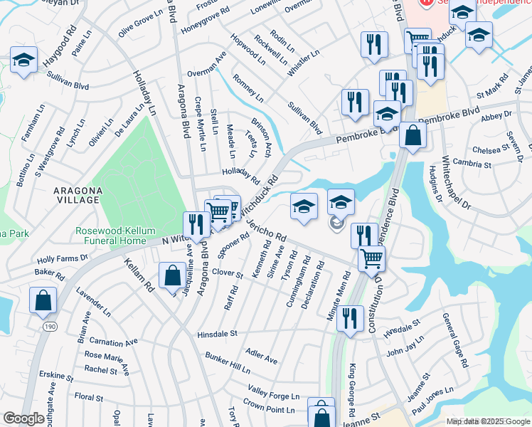 map of restaurants, bars, coffee shops, grocery stores, and more near 725 Spooner Road in Virginia Beach