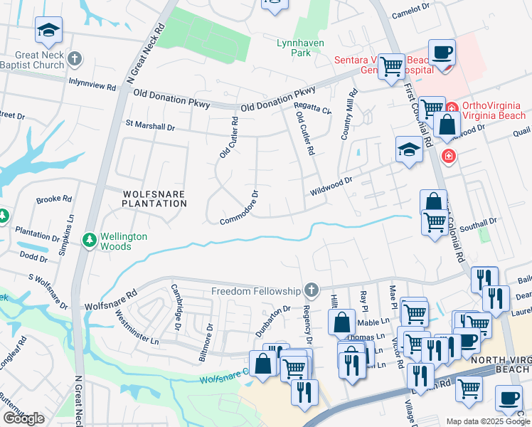 map of restaurants, bars, coffee shops, grocery stores, and more near 901 Fulton Court in Virginia Beach