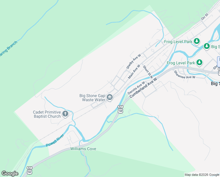 map of restaurants, bars, coffee shops, grocery stores, and more near 705 West 15th Street North in Big Stone Gap
