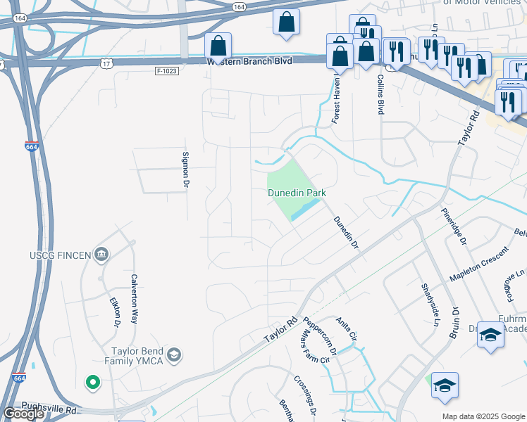 map of restaurants, bars, coffee shops, grocery stores, and more near 3309 Portobello Ct in Chesapeake